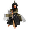 Halloween decoratie heksen pop op bezem - 40 cm - zwart/groen - Halloween poppen