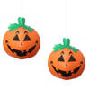 Halloween LED pompoen - 2x - oranje - opblaasbaar - ophangbaar - 24 cm - Opblaasfiguren