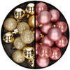 36x stuks kunststof kerstballen goud en oudroze 3 en 4 cm - Kerstbal