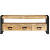 The Living Store mediakast massief mangohout - TV-kast - 120 x 30 x 45 cm - met 3 lades en industriële poten