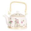 HAES DECO - Chinese Theepot - Porselein - Roze Vijverbloemen - Theepot 800 ml - Traditioneel Theeservies, Theekan