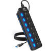 Strex USB 3.0 Hub - USB Splitter - 7 Poorten - 5Gbps - LED Indicatie - Aan/Uit Switch - 100CM Kabel