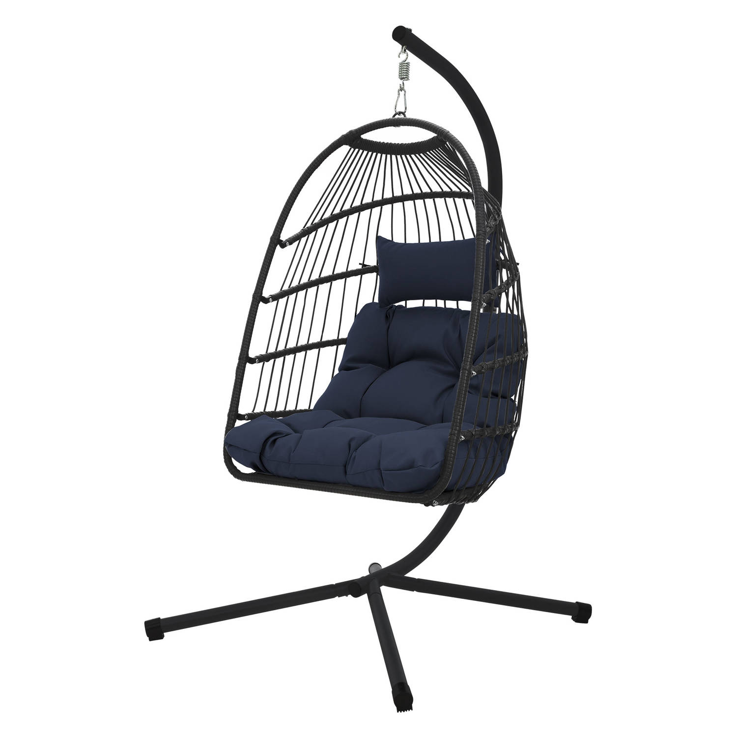 Hangstoel 100x105x195 cm marineblauw polyester met frame en kussen ML-Design