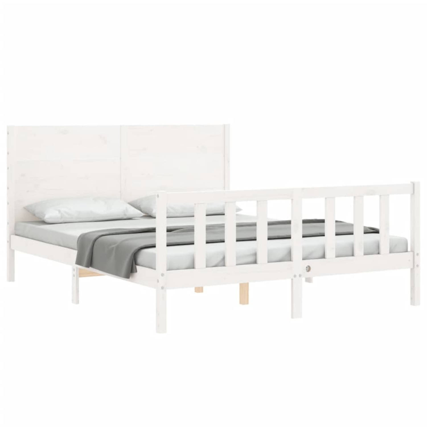 vidaXL-Bedframe-met-hoofdbord-massief-hout-wit-5-FT-King-Size