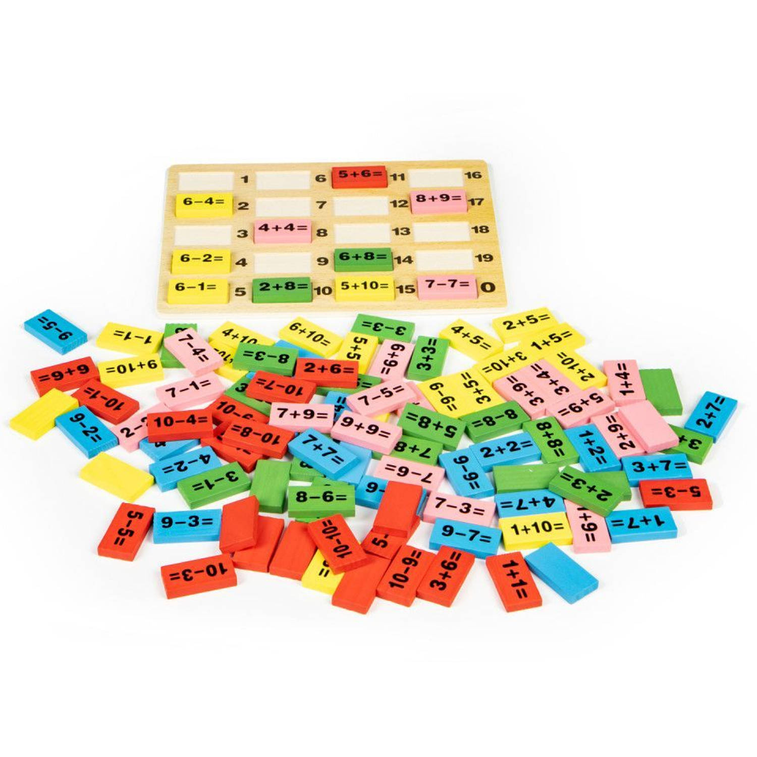 Ecotoys wiskundige blokken domino set - Leerzaam houten bord met gekleurde blokken voor kinderen vanaf 3 jaar - Educatief duurzaam speelgoed