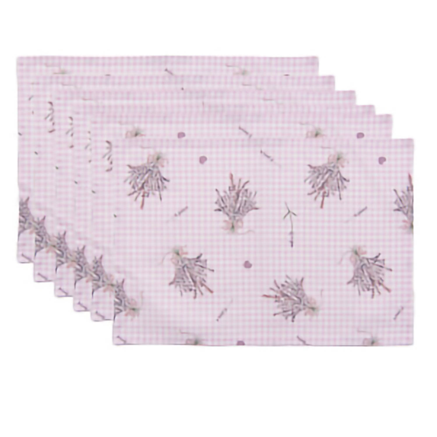 HAES DECO - Set van 6 Placemats - formaat 48x33 cm - kleuren Paars / Wit - van 100% Katoen - Collectie: Lavender Garden