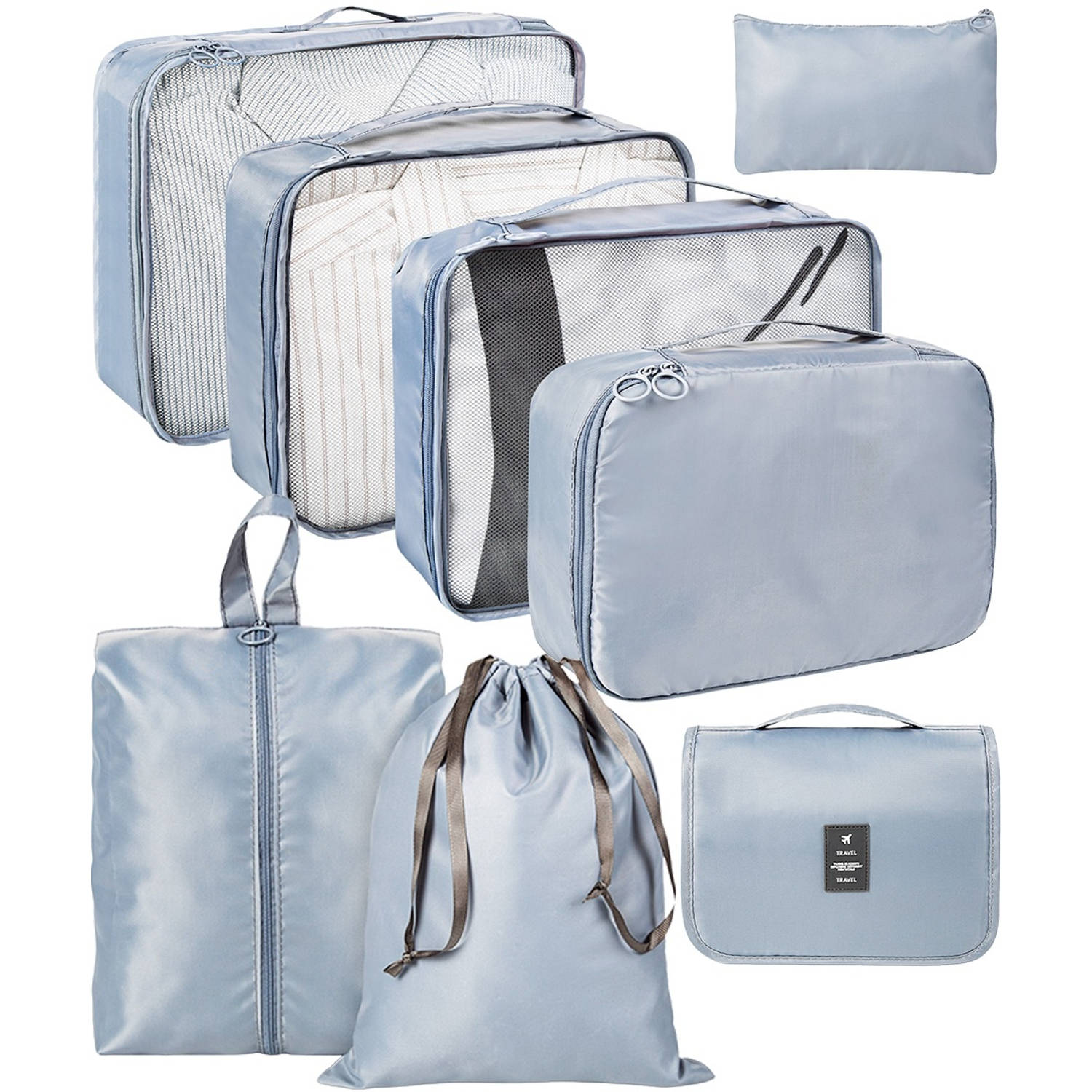ForDig 8-Delige Packing Cubes (Grijs) - Koffer Organizer Set - Bagage Organizers - Compression Cube Tassen - Travel Backpack Kleding Zakken
