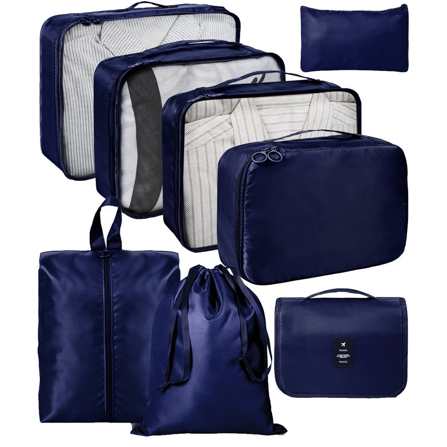ForDig 8-Delige Packing Cubes (Blauw) Bagage-Koffer Organizer