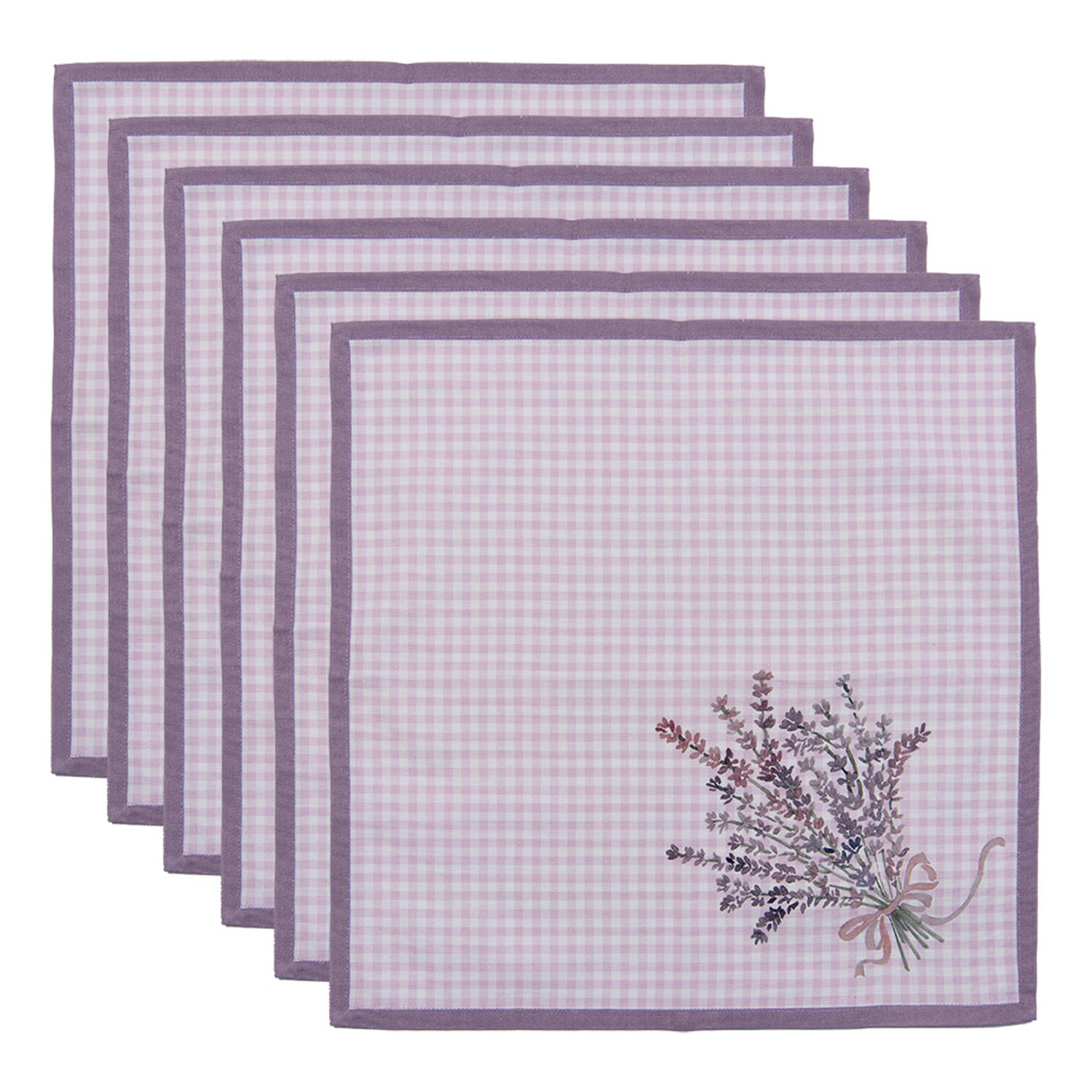 HAES DECO - Set van 6 Servetten (Textiel) - formaat 40x40 cm - kleuren Paars / Wit - van 100% Katoen - Collectie: Lavender Garden