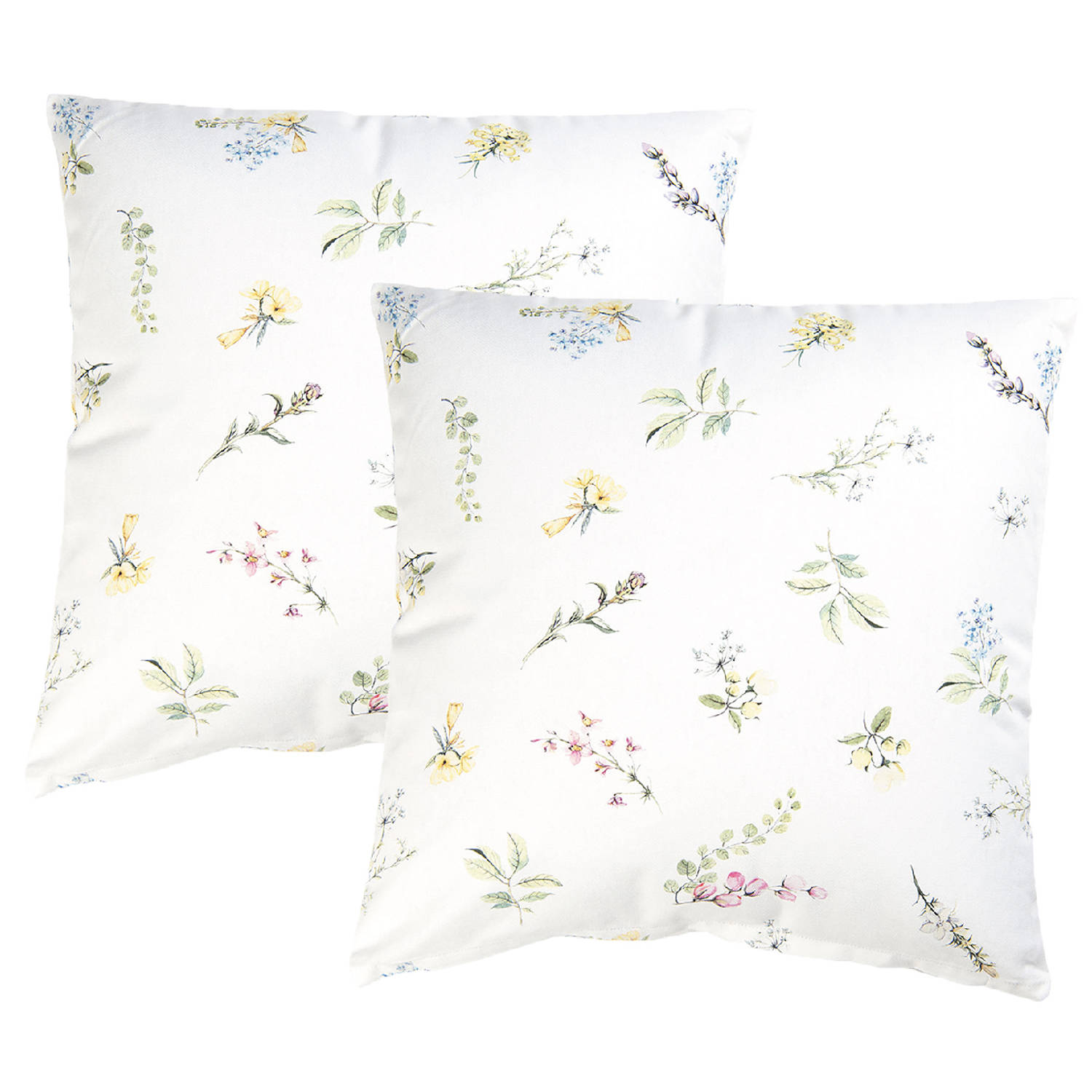 HAES DECO - Set van 2 Sierkussenhoezen - formaat 40x40 cm - kleuren Wit / Groen - van 100% Katoen - Collectie: Happy Florals - Sierkussen, Kussenhoes, Stoelkussen