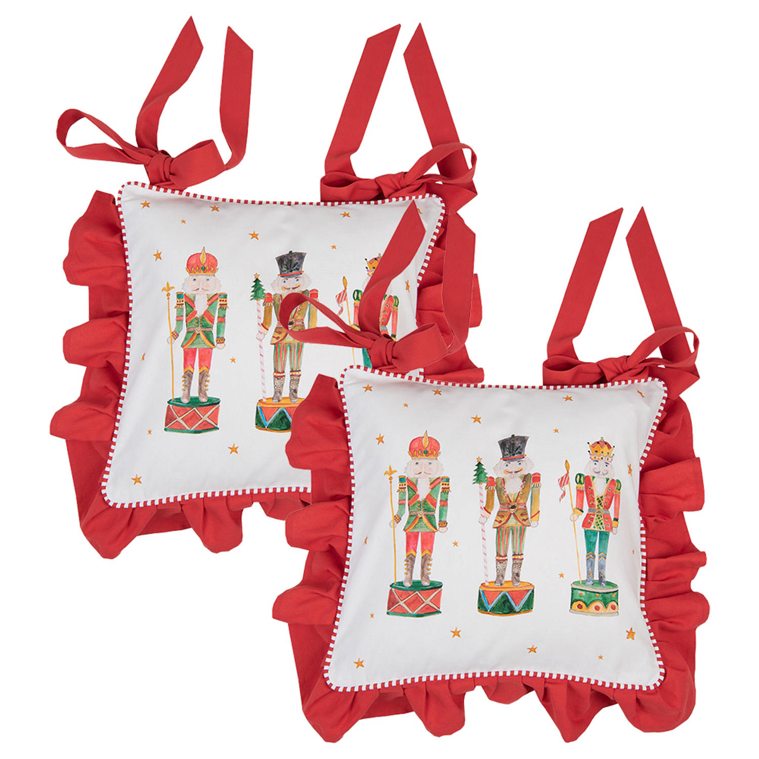 HAES DECO - Set van 2 Sierkussenhoezen - formaat 40x40 cm - kleuren Wit / Rood / Groen / Bruin - van 100% Katoen - Collectie: Happy Little Christmas - Kerst Sierkussen, Kussenhoes,