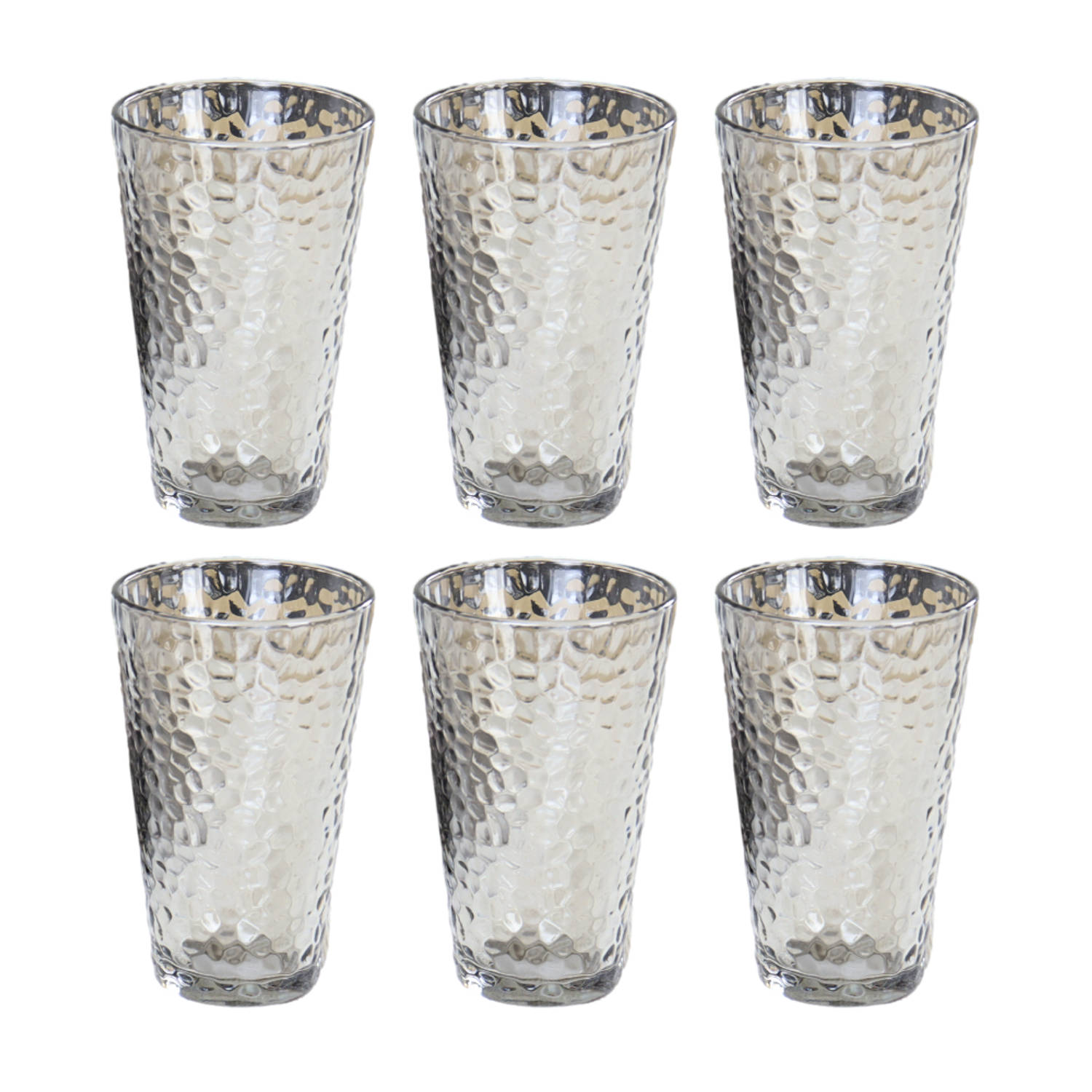 OTIX Waterglazen Longdrink Glazen Set van 6 Stapelbaar 300ml Gehamerd Glas Rookglas Grijs
