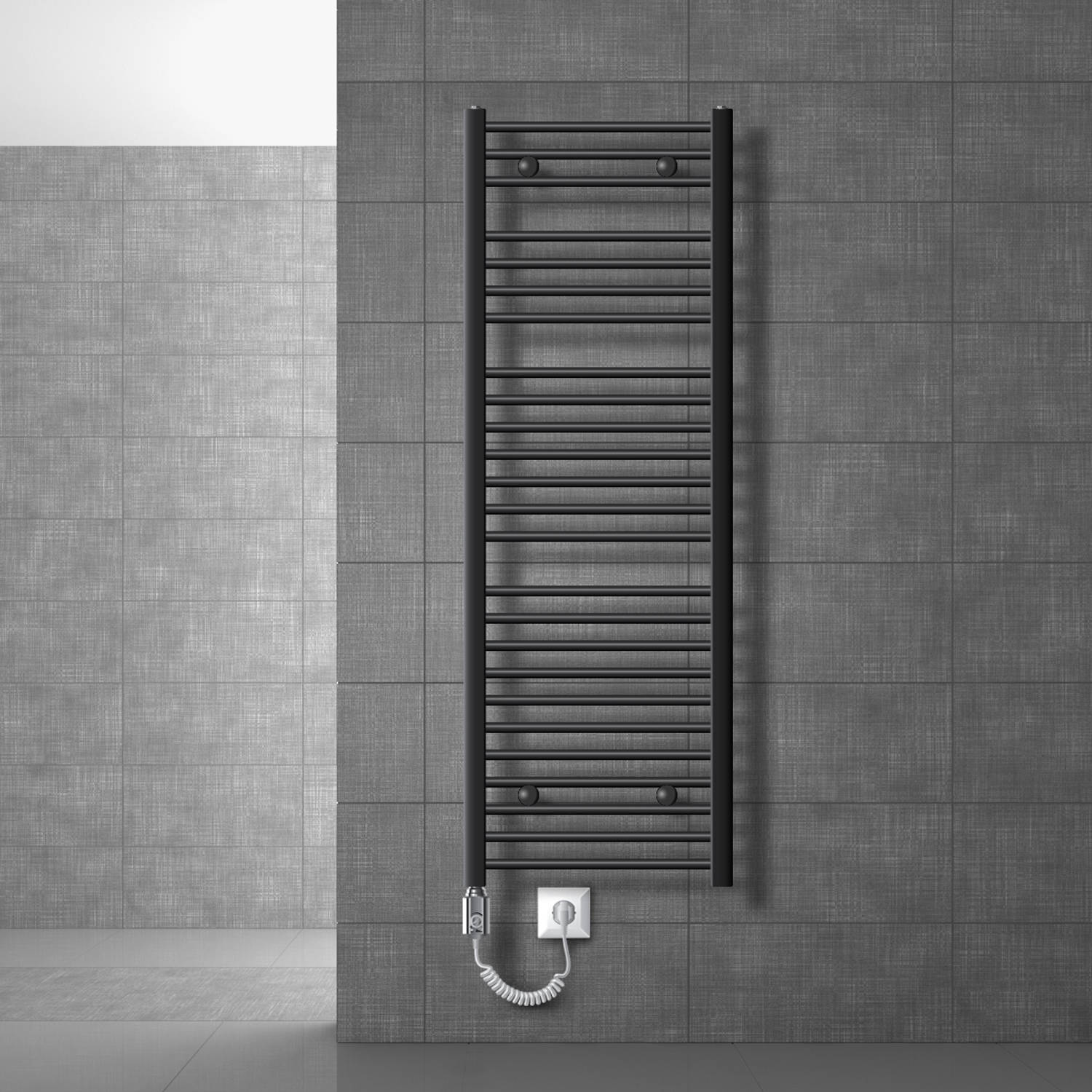 Elektrische badkamerradiator met verwarmingsstaaf 1200W 500x1500 mm Antraciet recht met zijaansluiting