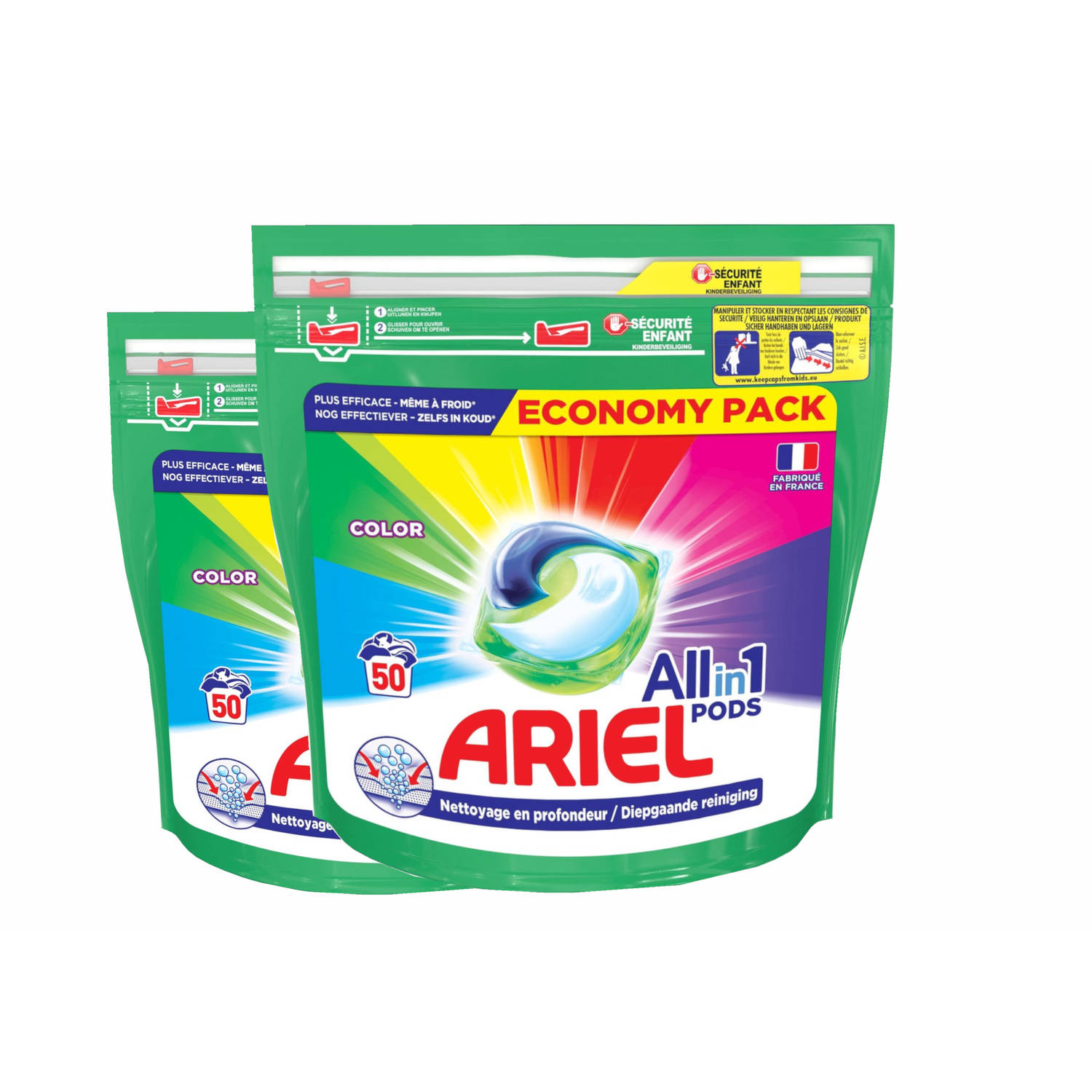 Ariel All-in-1 Pods Colour 2x50 Wasbeurten Voordeelverpakking