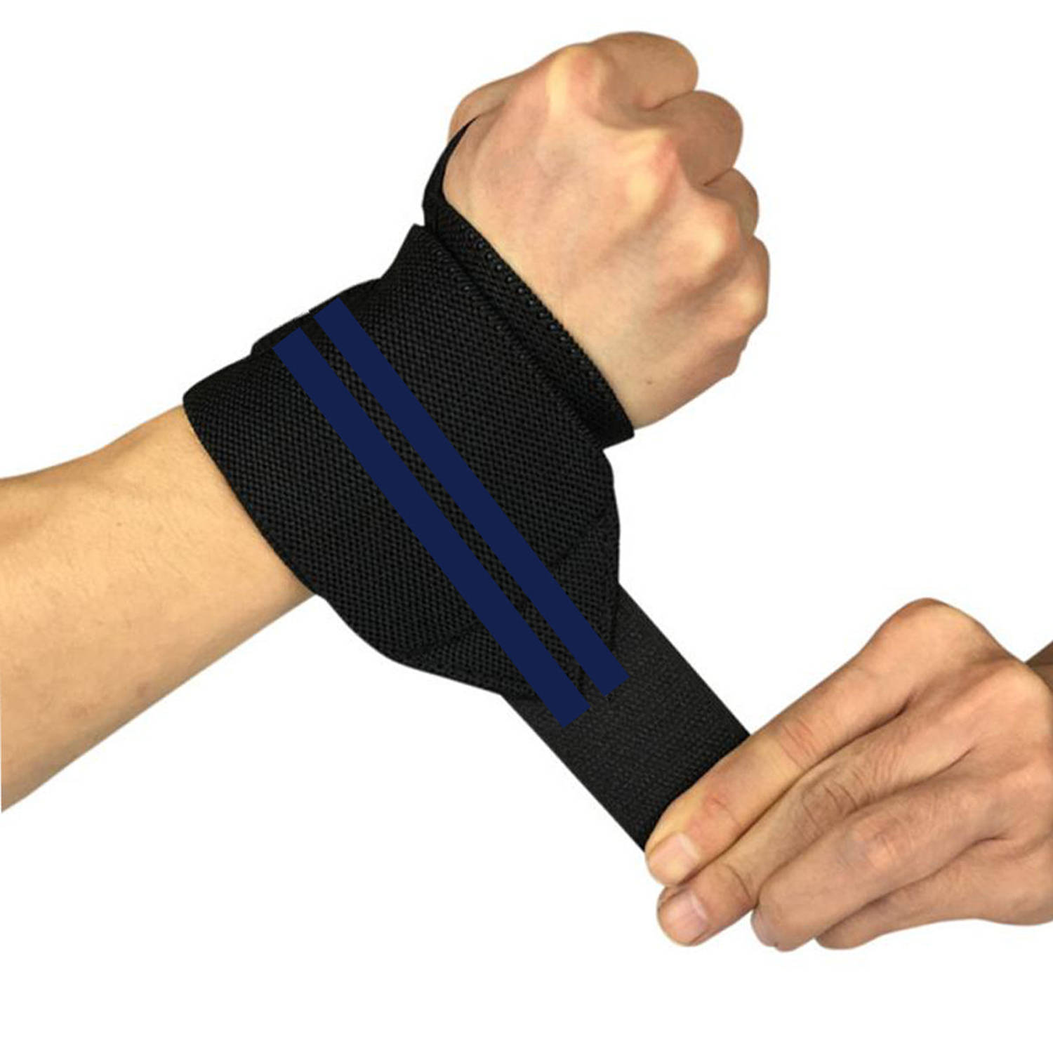 Fitness / Crossfit Polsband - 2 stuks - Blauw / Zwart - Polsbandage Wrist Support Wraps - Pols Bandage Band - Bodybuilding Support - Gewichthef Straps - Krachttraining Lifting Work