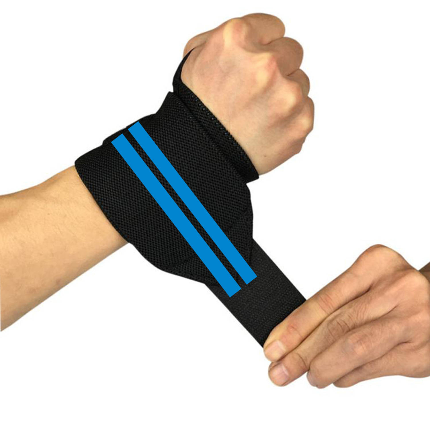 Fitness / Crossfit Polsband - 2 stuks - Lichtblauw / Zwart - Polsbandage Wrist Support Wraps - Pols Bandage Band - Bodybuilding Support - Gewichthef Straps - Krachttraining Lifting