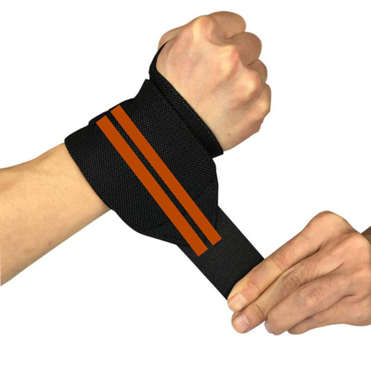 Fitness / Crossfit Polsband - 2 stuks - Oranje / Zwart - Polsbandage Wrist Support Wraps - Pols Bandage Band - Bodybuilding Support - Gewichthef Straps - Krachttraining Lifting Wor