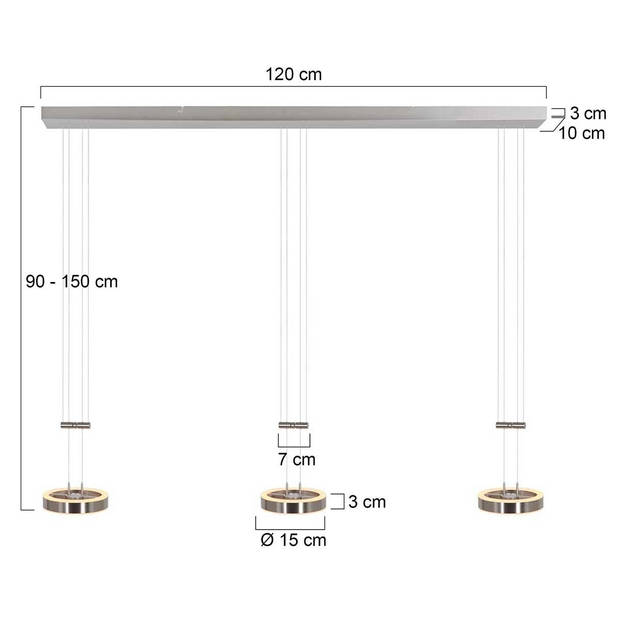 Steinhauer Hanglamp Piola 3 lichts L 120 cm mat chroom