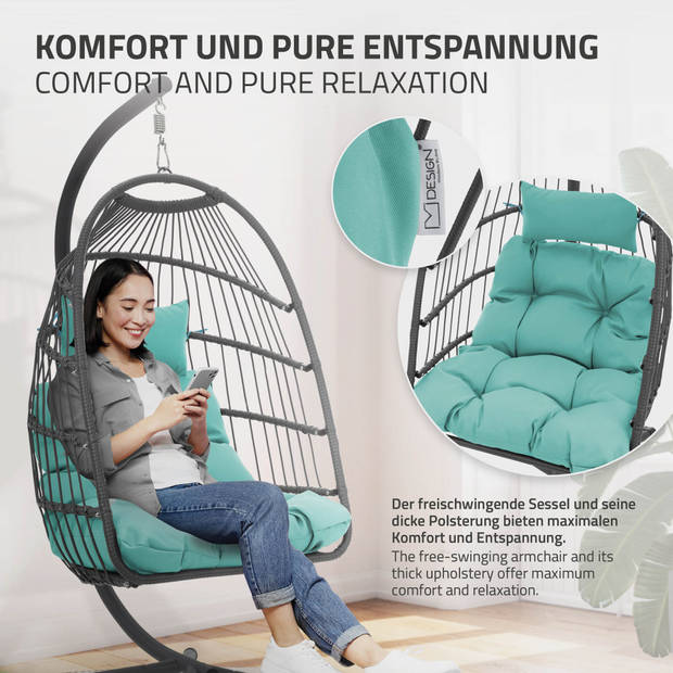 Hangstoel 100x105x195 cm Turquoise Groen Polyester met Frame en Kussen ML-Design