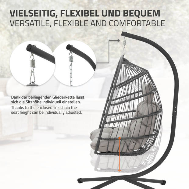 Hangstoel 100x105x195 cm Grijs Polyester met Frame en Kussen ML-Design