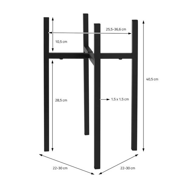 Bloemenstandaard 22-30x22-30x40,5 cm Zwart metaal ML-Design