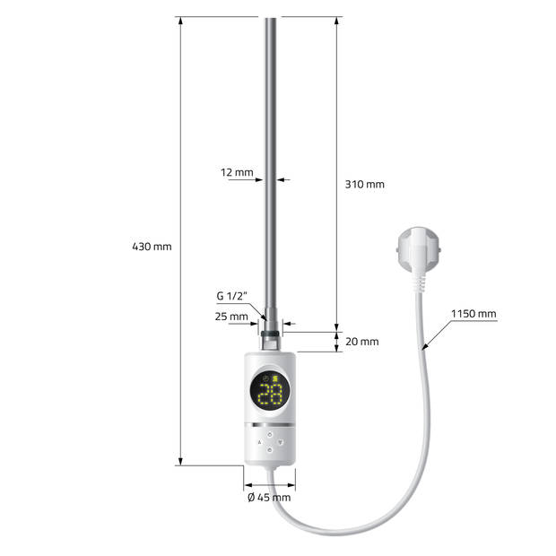 Verwarmingselement 300W wit met thermostaat en LCD-scherm ML design