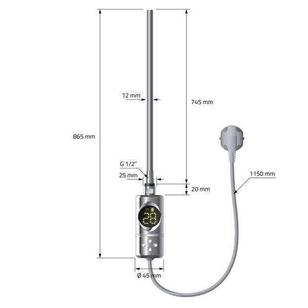 1200W chromen verwarmingselement met thermostaat en LCD-scherm ML ontwerp