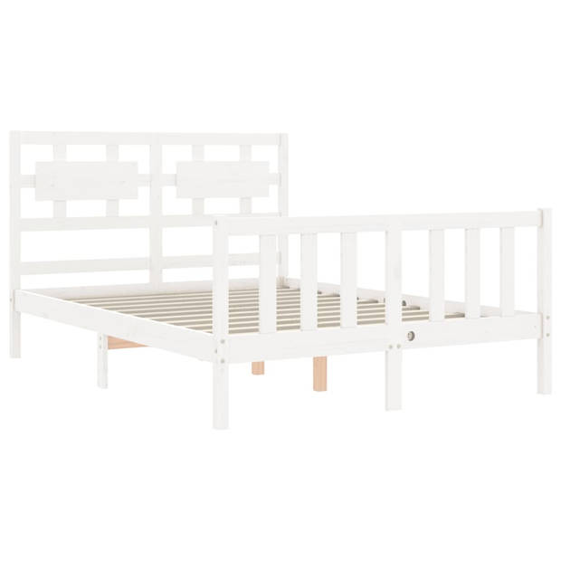 vidaXL Bedframe met hoofdbord massief hout wit 140x190 cm