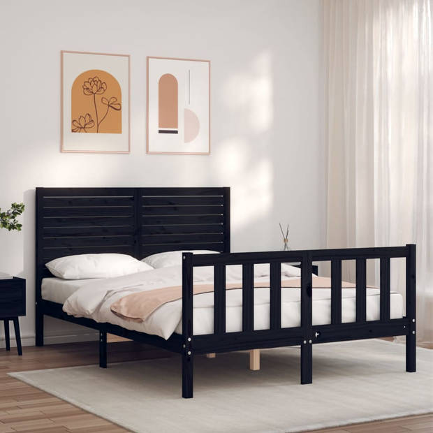 vidaXL Bedframe met hoofdbord massief hout zwart