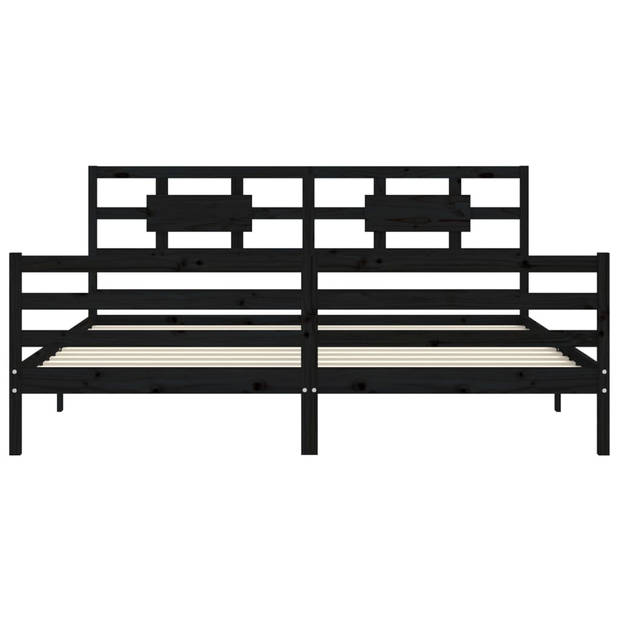 vidaXL Bedframe met hoofdbord massief hout zwart 200x200 cm