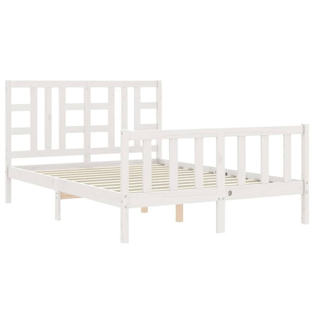 vidaXL Bedframe met hoofdbord massief hout wit 140x190 cm