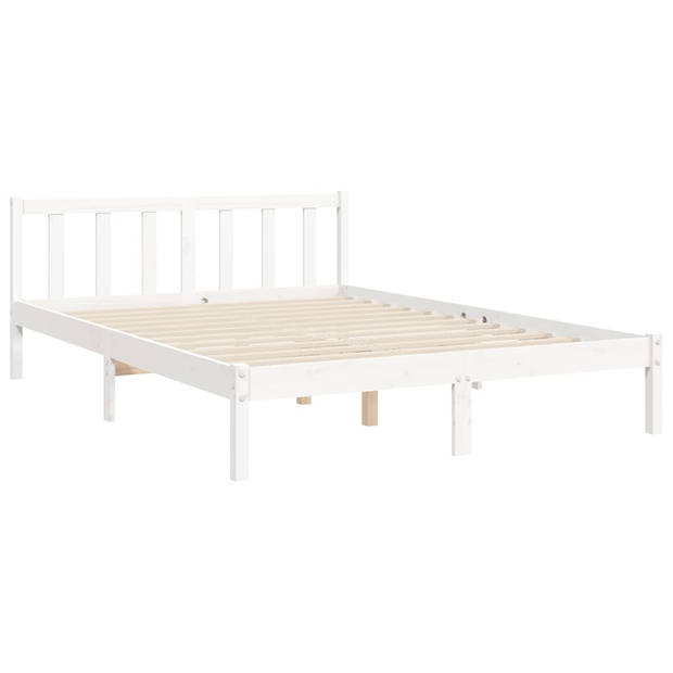 vidaXL Bedframe met hoofdbord massief hout wit 140x200 cm