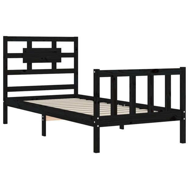 vidaXL Bedframe met hoofdbord massief hout zwart