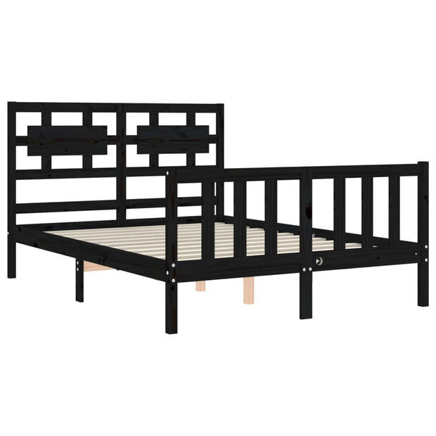 vidaXL Bedframe met hoofdbord massief hout zwart