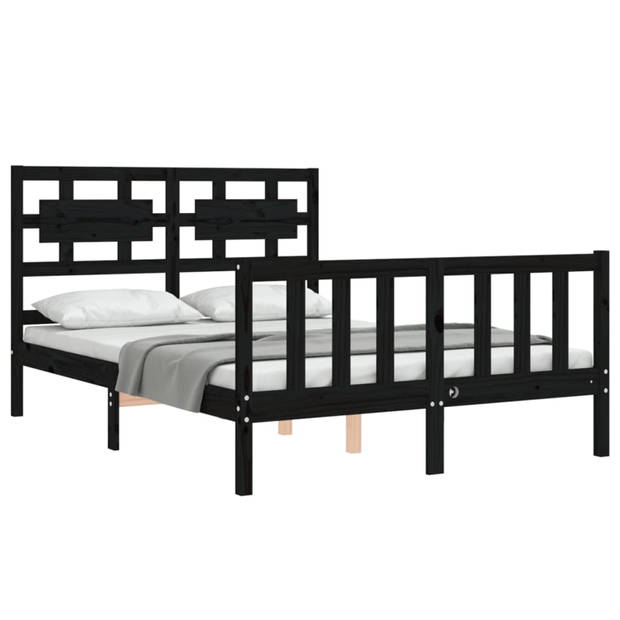 vidaXL Bedframe met hoofdbord massief hout zwart