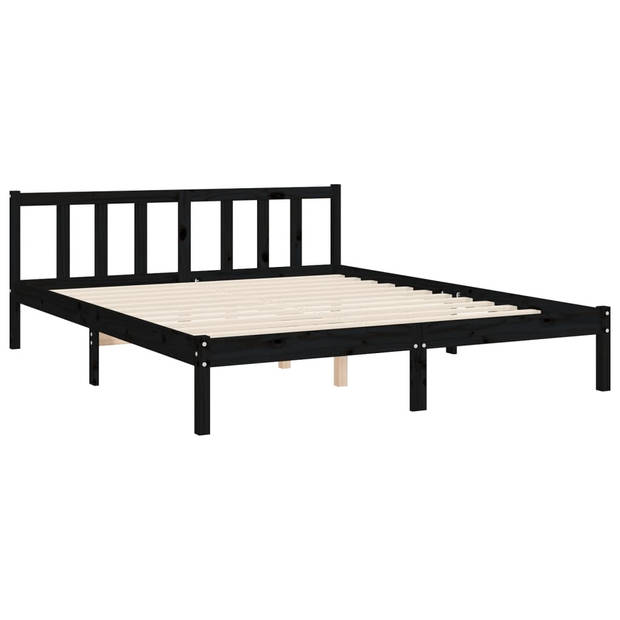 vidaXL Bedframe met hoofdbord massief hout zwart 160x200 cm