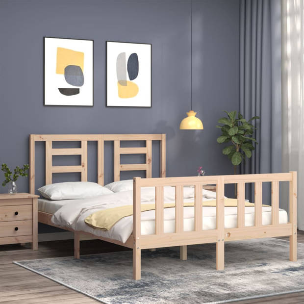 vidaXL Bedframe met hoofdbord massief hout 140x190 cm