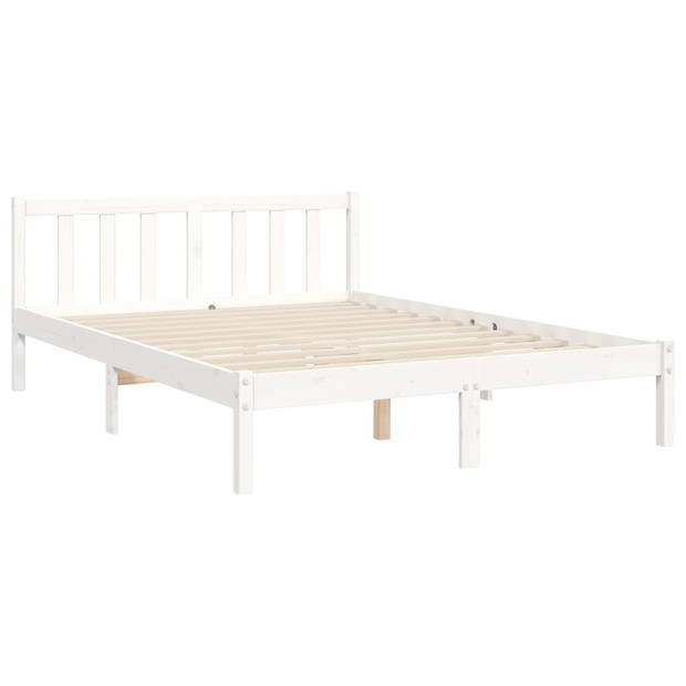 vidaXL Bedframe met hoofdbord massief hout wit 140x190 cm