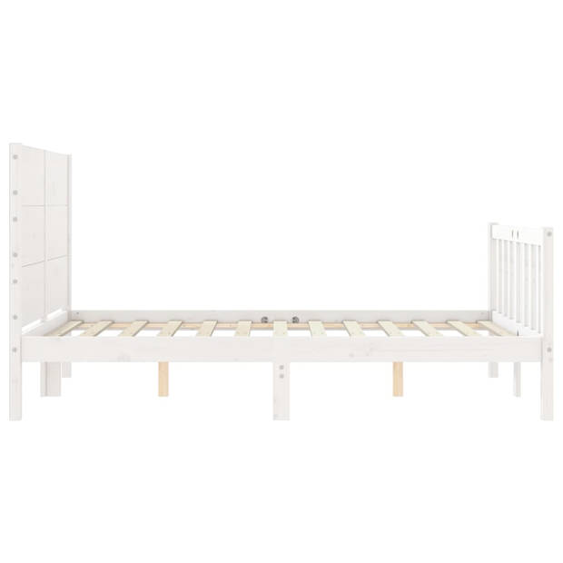 vidaXL Bedframe met hoofdbord massief hout wit 140x200 cm