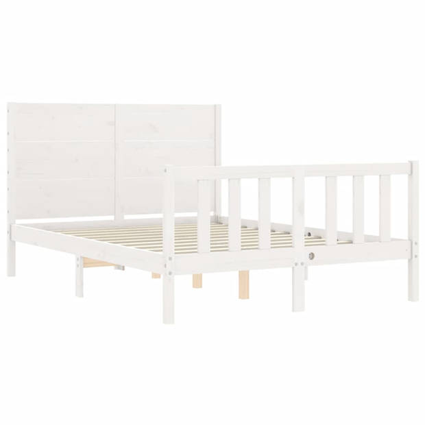 vidaXL Bedframe met hoofdbord massief hout wit 140x200 cm