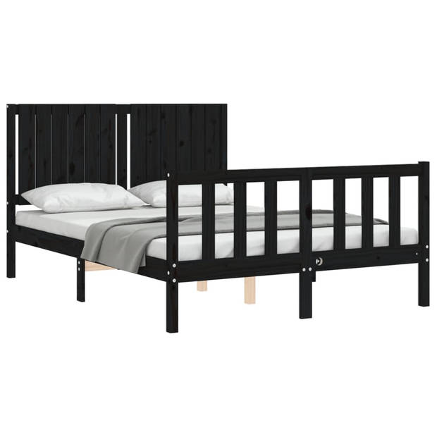 vidaXL Bedframe met hoofdbord massief hout zwart 140x190 cm