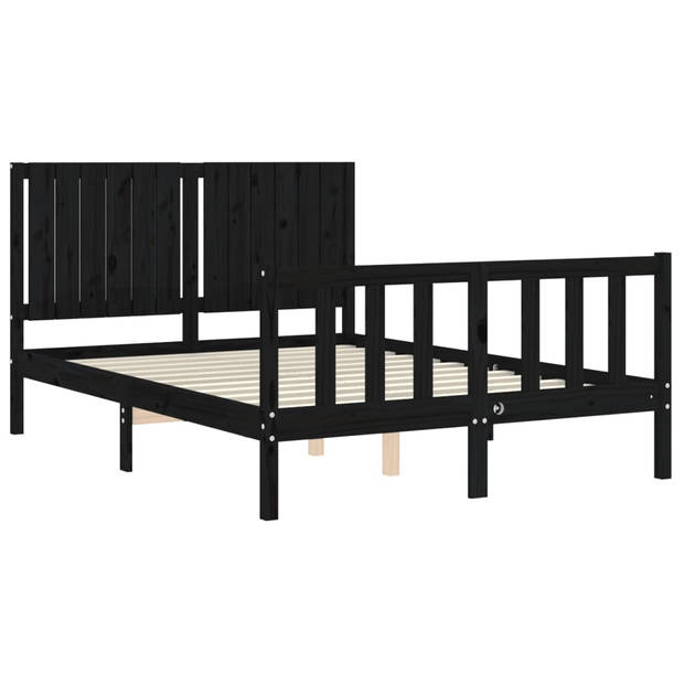 vidaXL Bedframe met hoofdbord massief hout zwart 140x190 cm