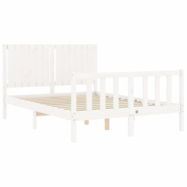 vidaXL Bedframe met hoofdbord massief hout wit 140x200 cm