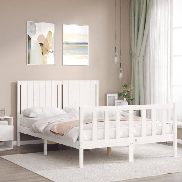 vidaXL Bedframe met hoofdbord massief hout wit 140x200 cm