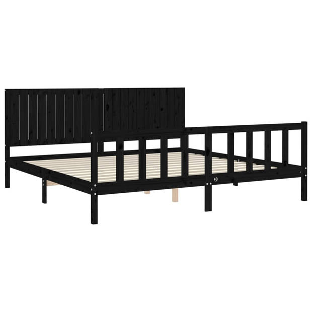 vidaXL Bedframe met hoofdbord massief hout zwart 200x200 cm