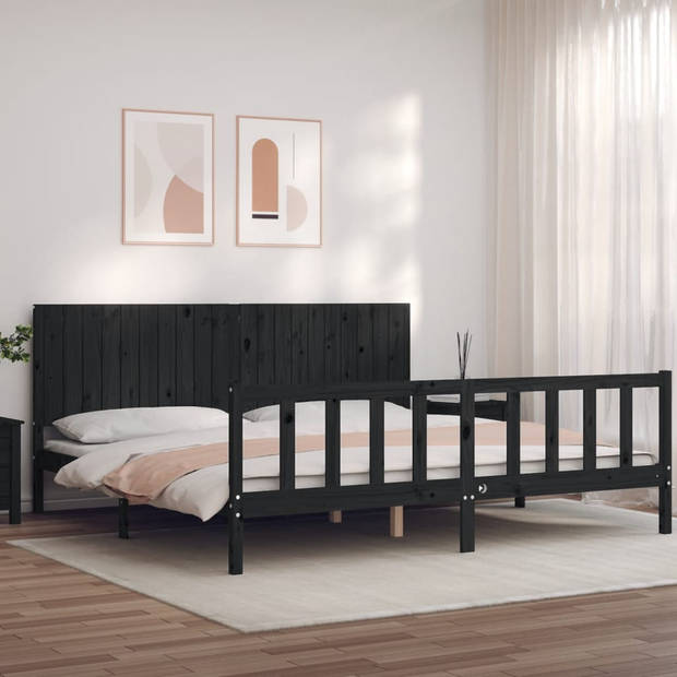 vidaXL Bedframe met hoofdbord massief hout zwart 200x200 cm