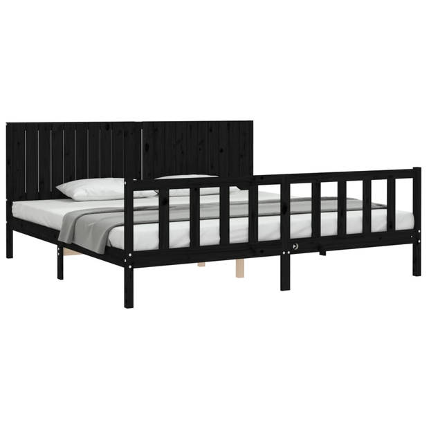 vidaXL Bedframe met hoofdbord massief hout zwart 200x200 cm