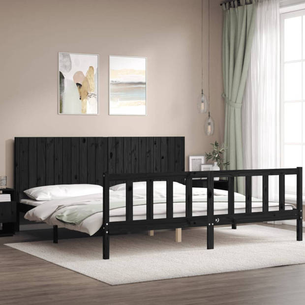 vidaXL Bedframe met hoofdbord massief hout zwart 200x200 cm