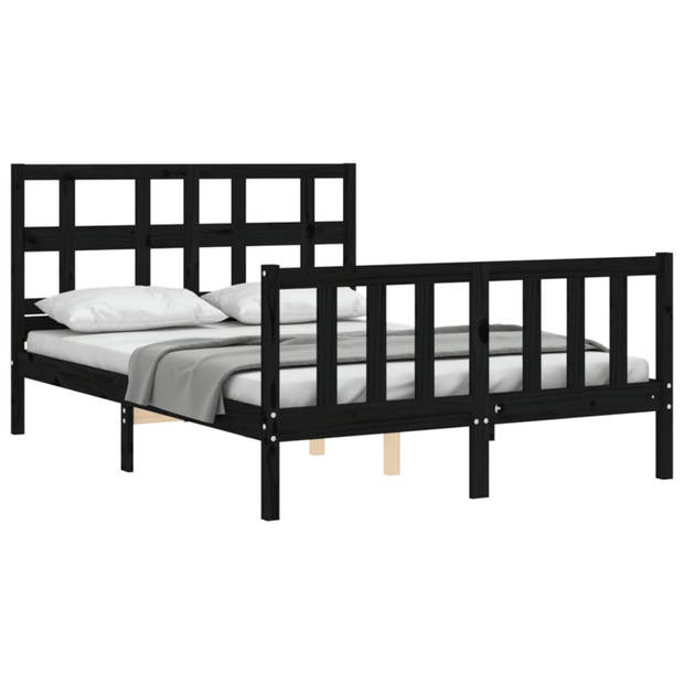 vidaXL Bedframe met hoofdbord massief hout zwart