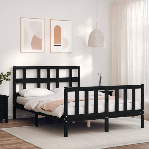 vidaXL Bedframe met hoofdbord massief hout zwart